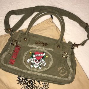 Ed Hardy Army Green Denim Purse